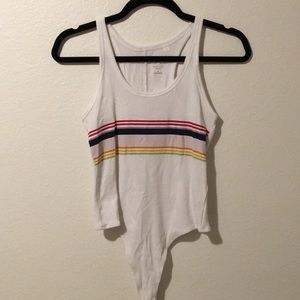White with rainbow stripes body suit